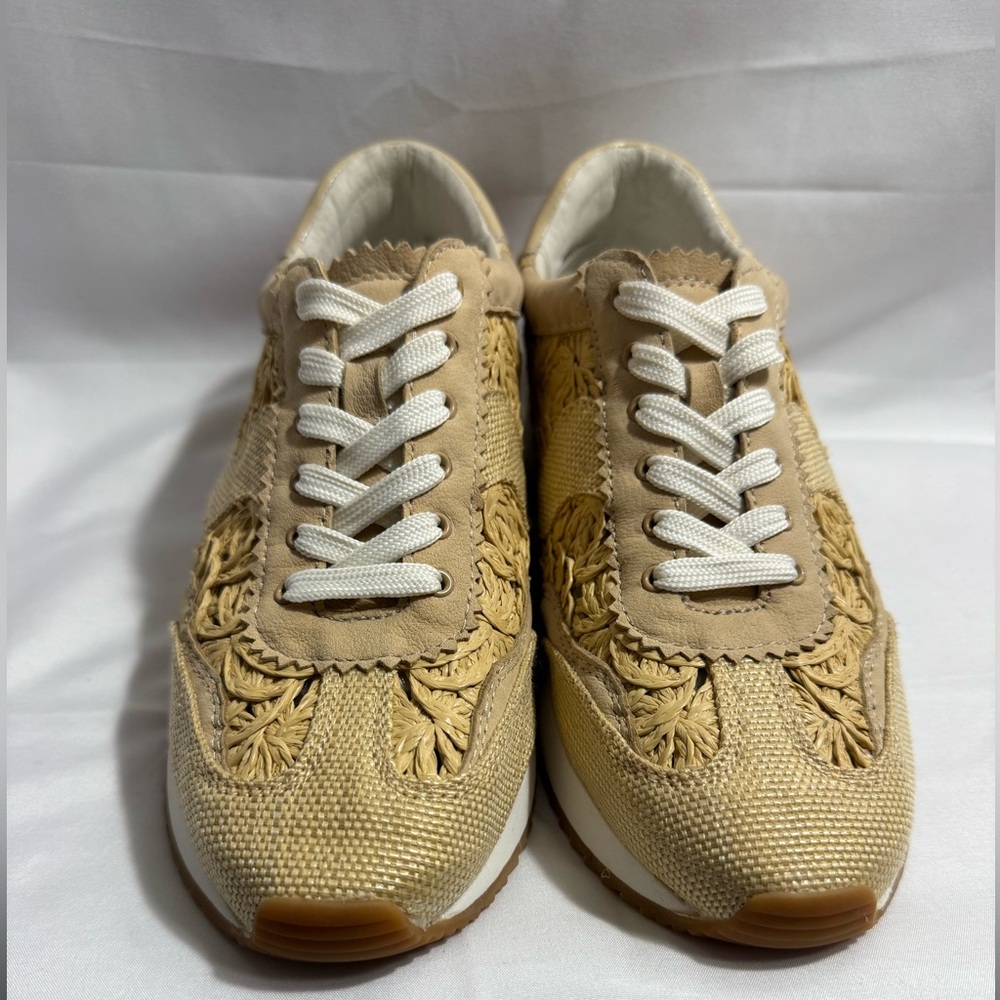 Dolce Vita Woven Raffia Neutral Lace Up Sneakers Resort Coastal Style